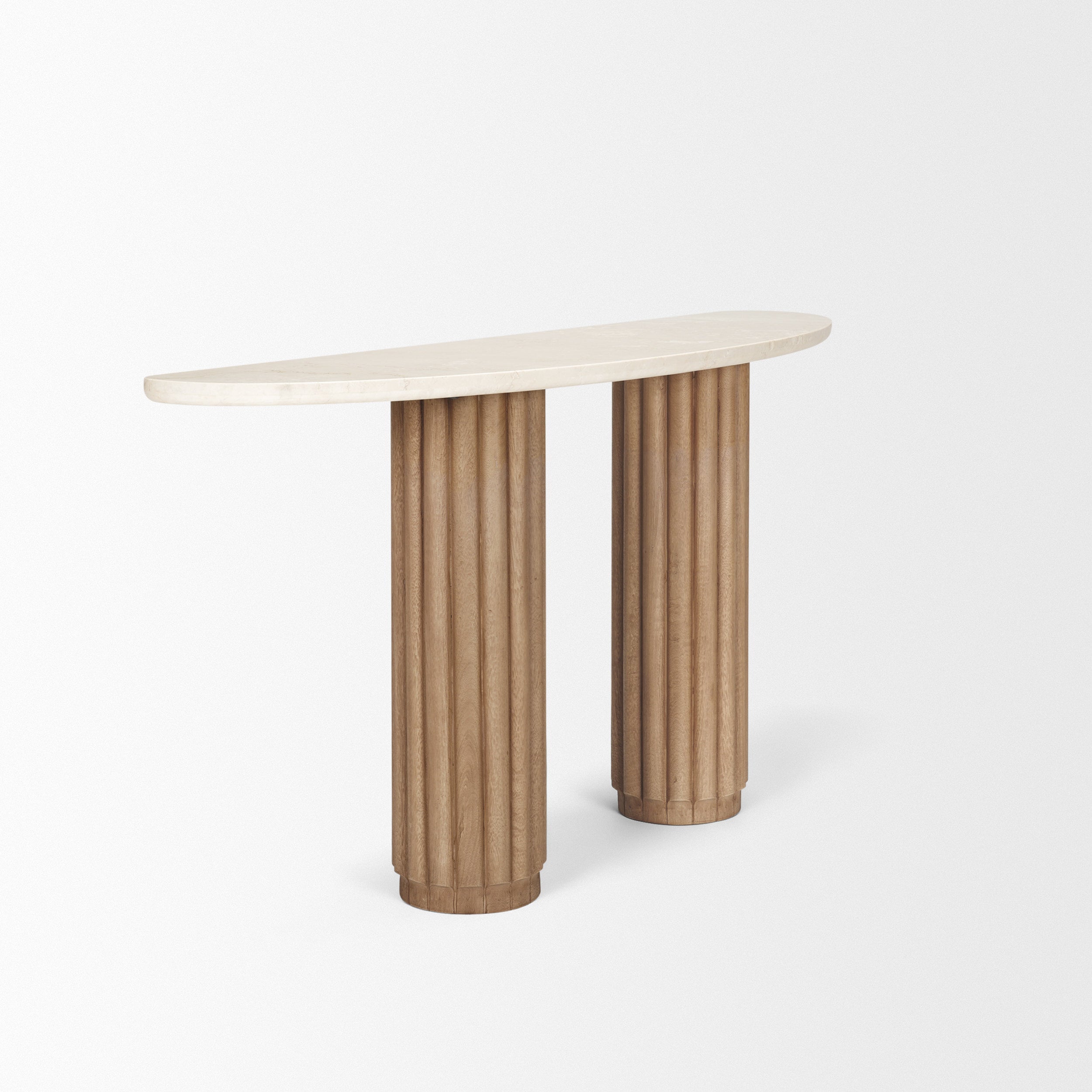 Mercana Marbrello Marble Top  Fluted Wood Half Moon Console Table