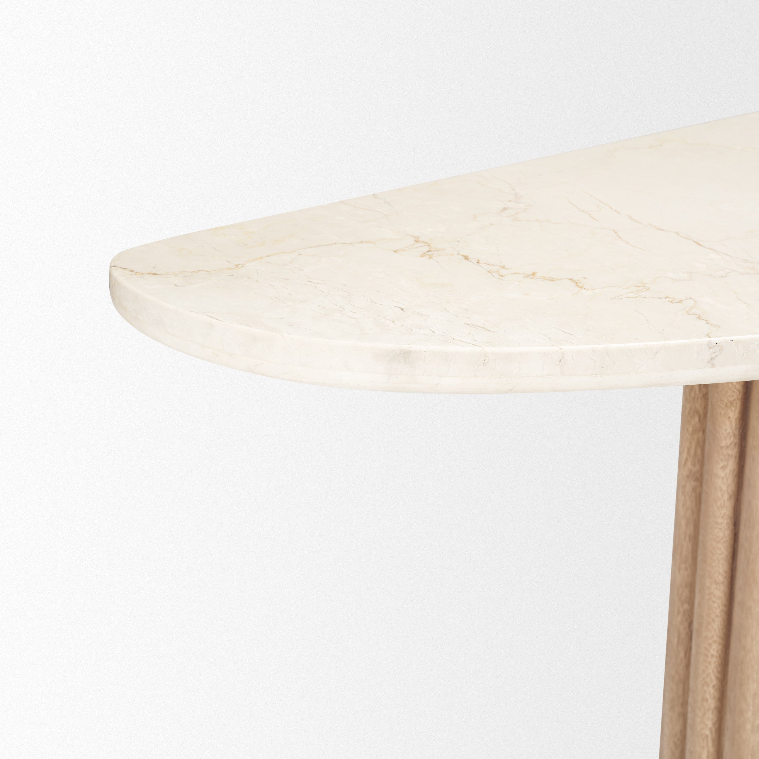 Mercana Marbrello Marble Top  Fluted Wood Half Moon Console Table