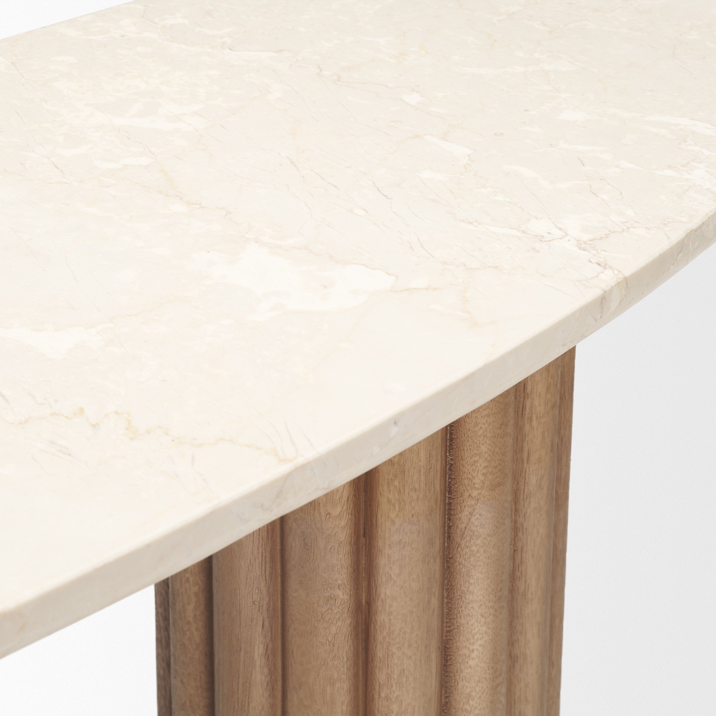 Mercana Marbrello Marble Top  Fluted Wood Half Moon Console Table