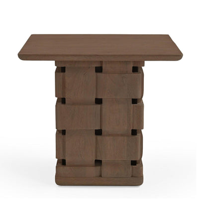 Mercana Trellyn Wood w/ Carved Woven Base Square Accent Table