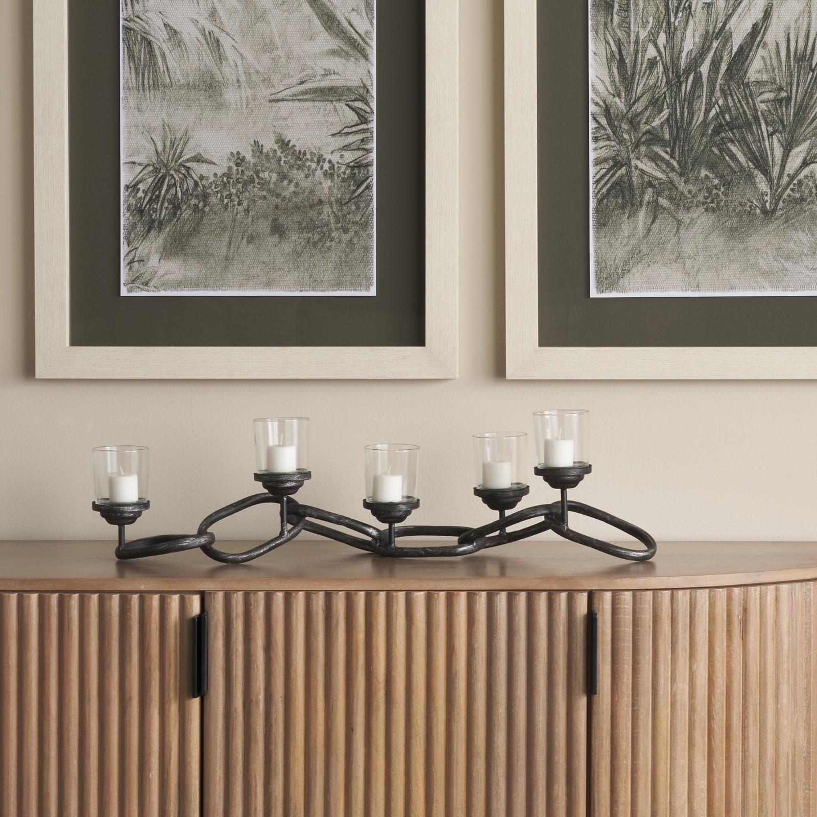 Mercana Quito Black Metal Chain-Link Five Candle Table Candle Holder Clearance