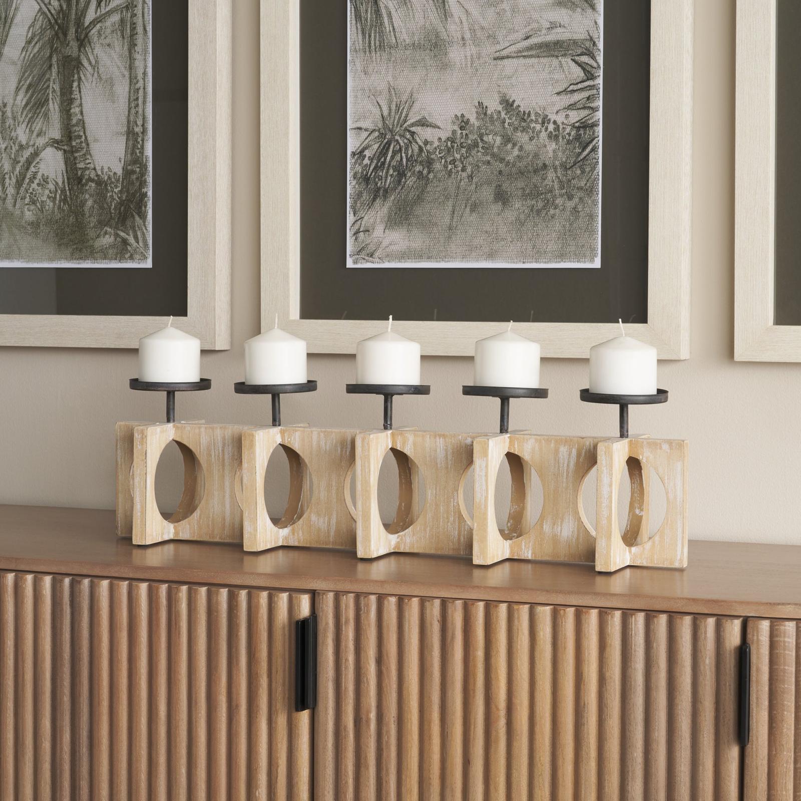Mercana Cambie Natural Wood W/Black Metal Candle Holders Clearance