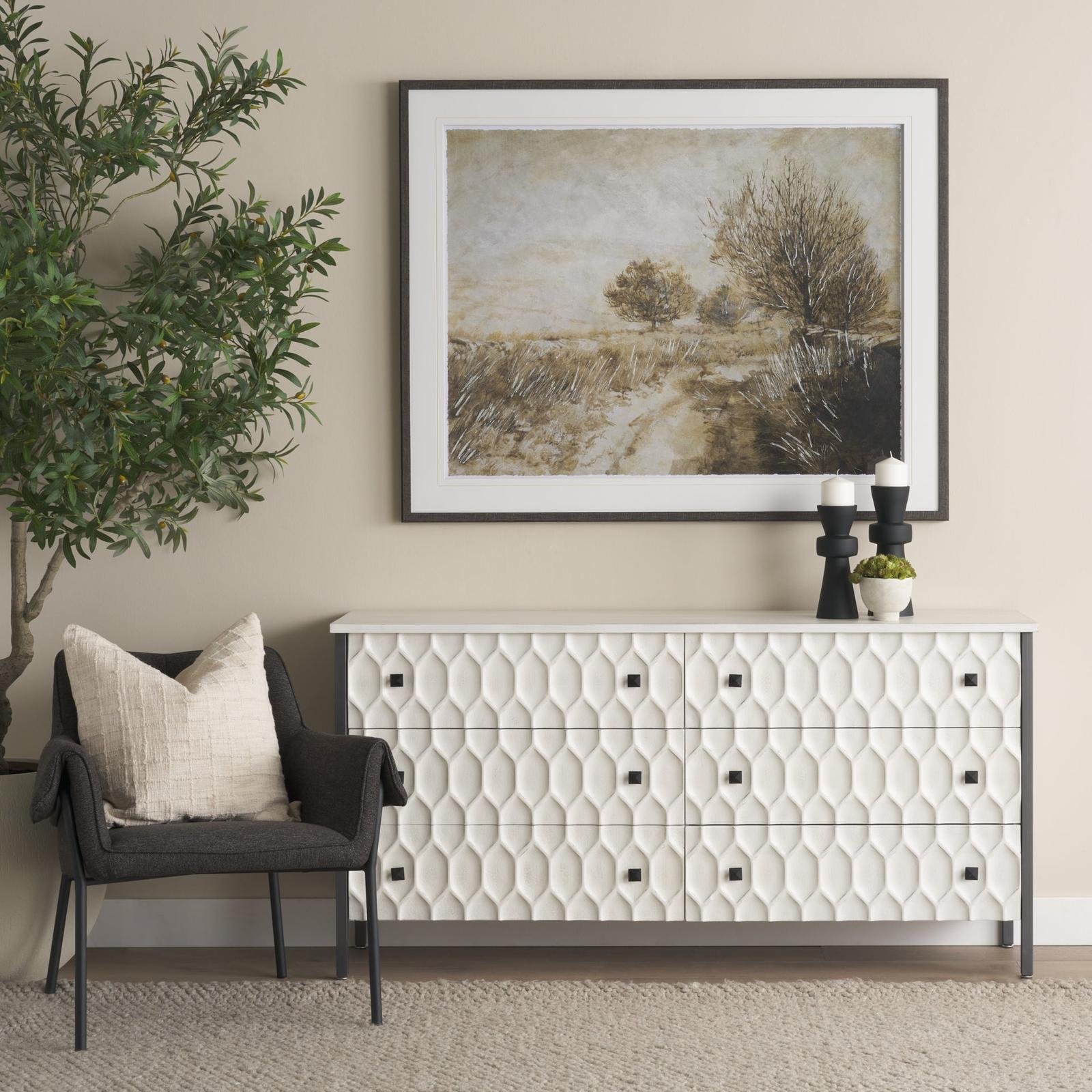 Mercana Savannah White Fir Veneer w/ Metal 6-Drawer Sideboard Clearance