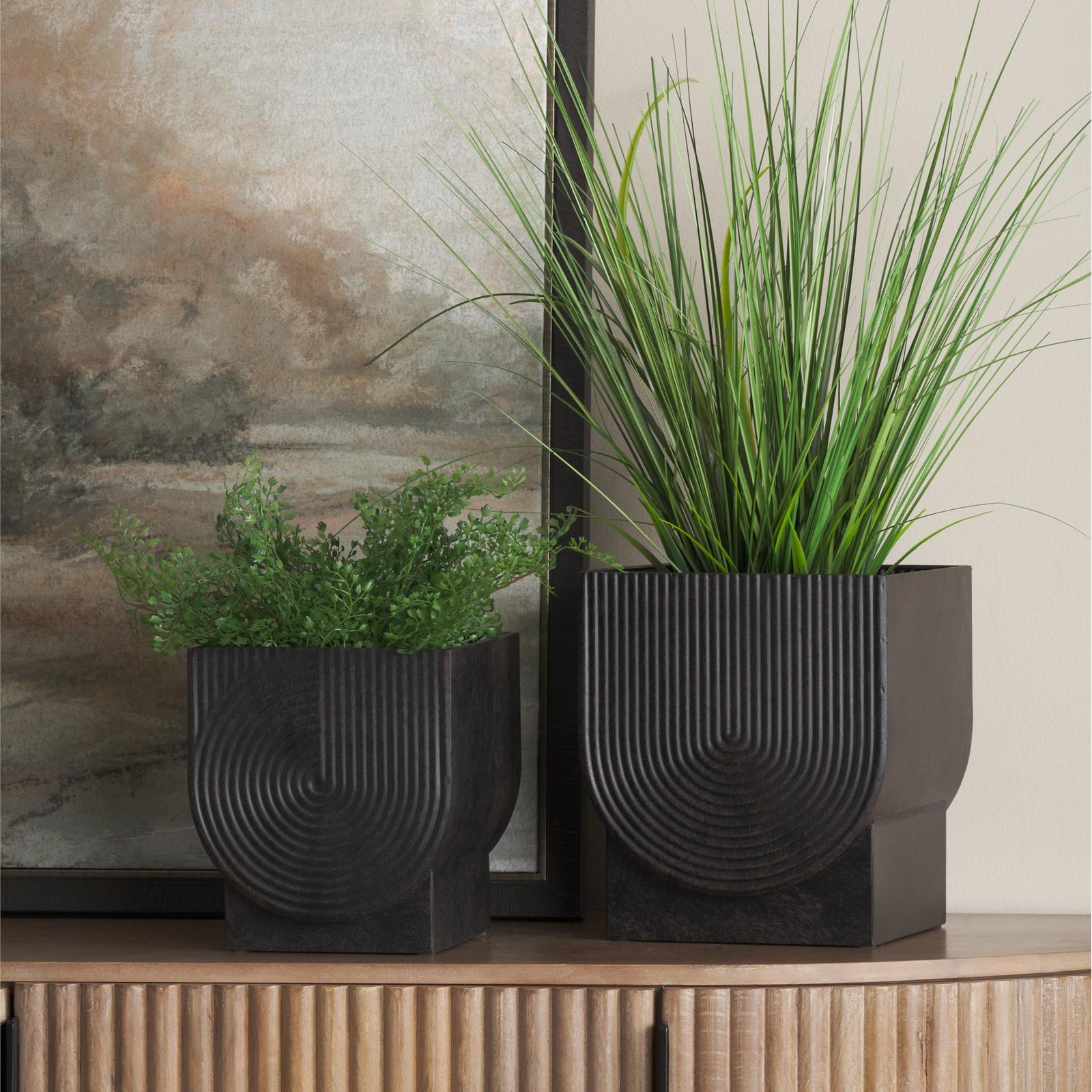 Mercana Medina Antiqued Black Metal Planters - Set of 2 Clearance