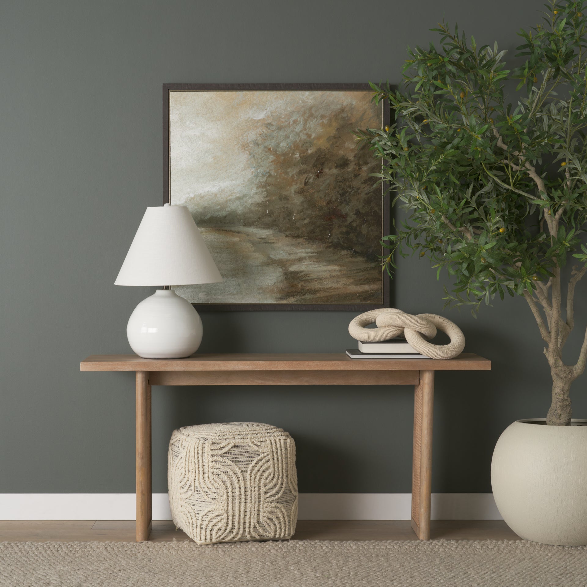 Mercana Amaya Cream/Black/Gray Wool and Cotton Pouf