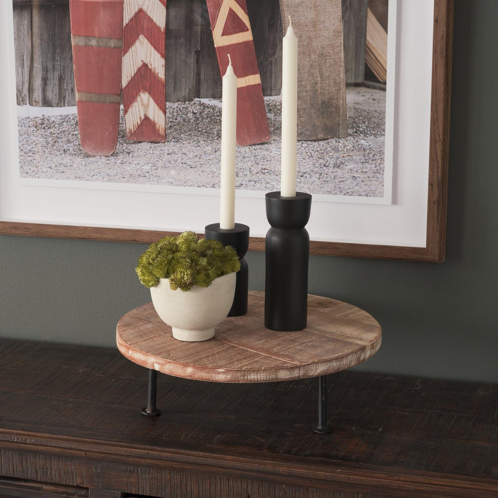 Mercana Cedric Round Light Brown Wood w/ Black Metal Legs Decorative Display Stand
