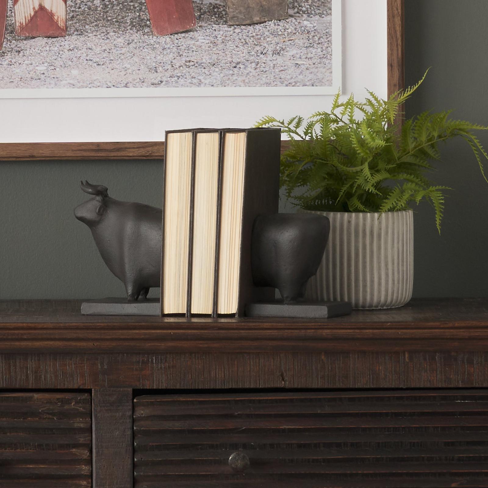 Mercana Taurus Black Cast Aluminum Bull Bookends- Set of 2