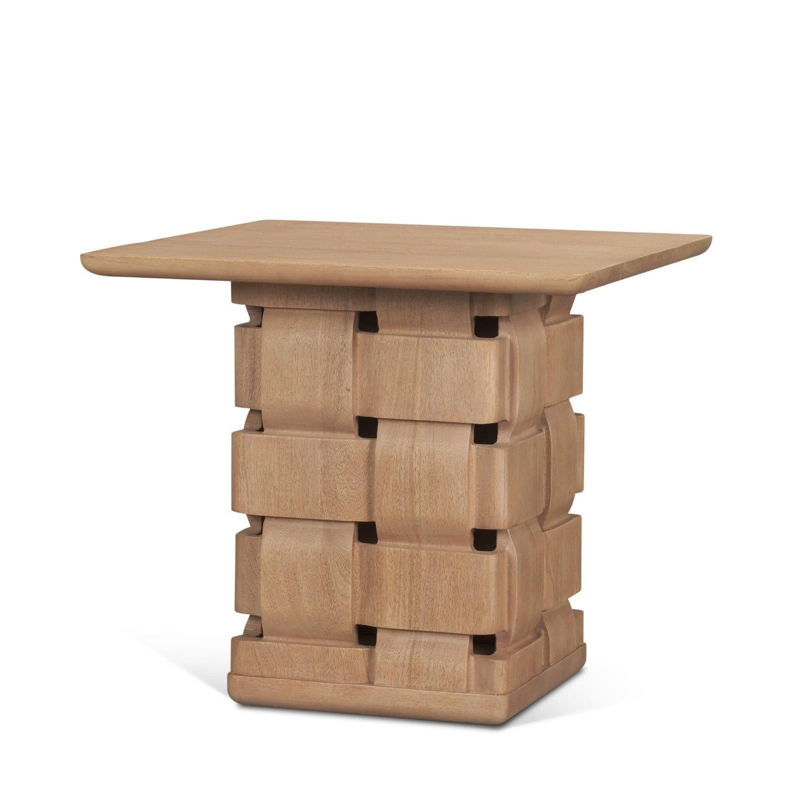 Mercana Trellyn Wood w/ Carved Woven Base Square Accent Table