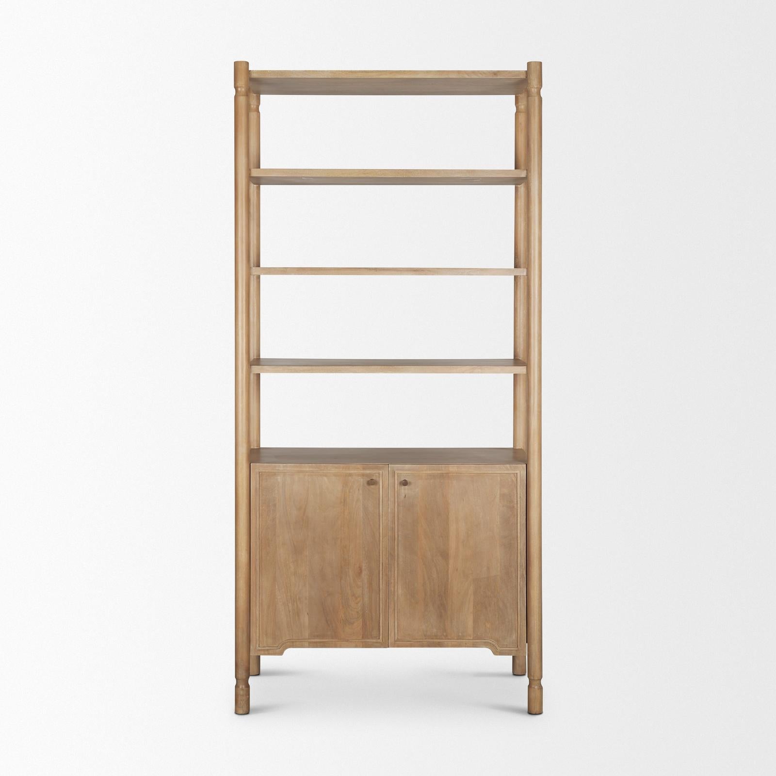 Mercana Phil Light Brown Wood 2 Door 3 Shelves Open Shelving Unit