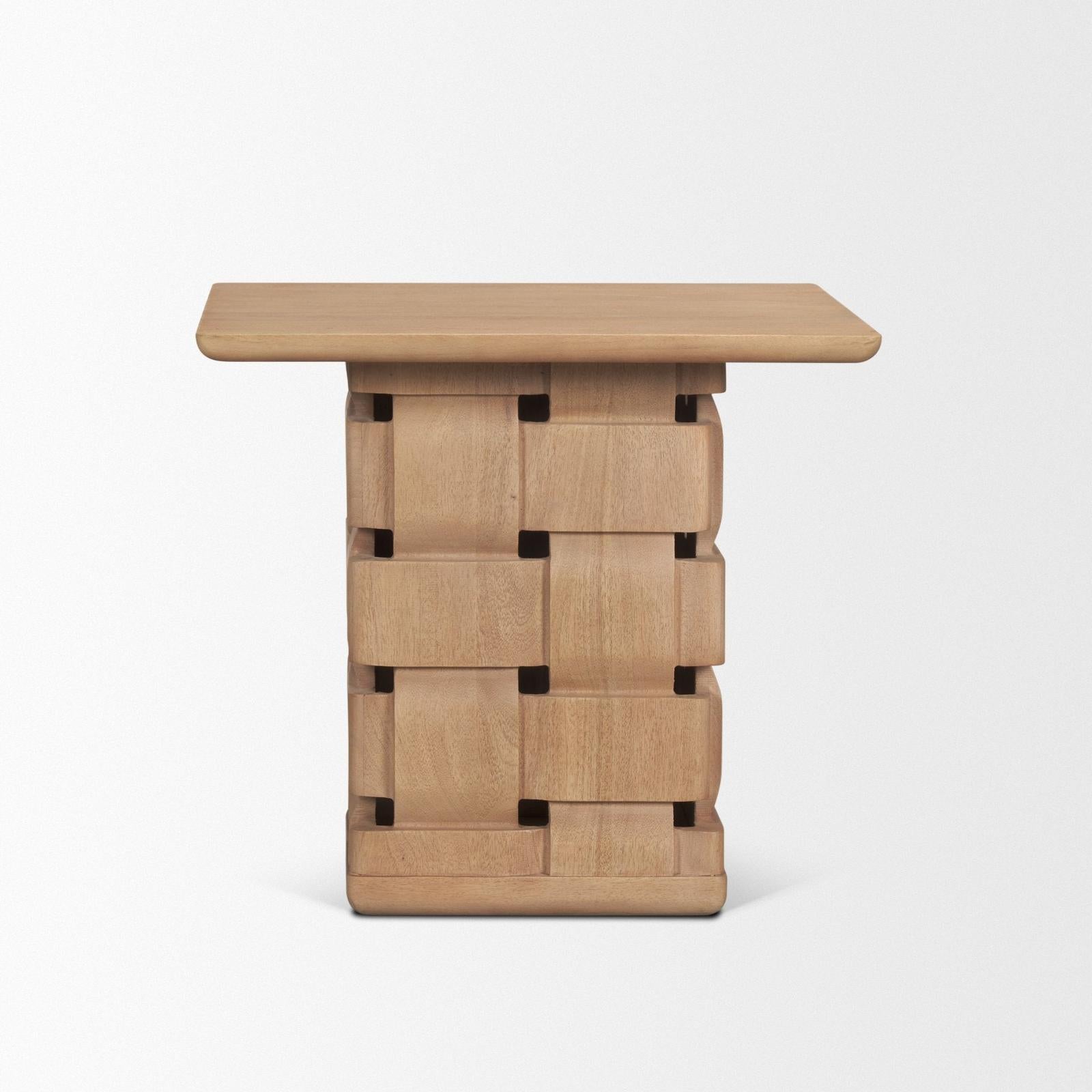 Mercana Trellyn Wood w/ Carved Woven Base Square Accent Table