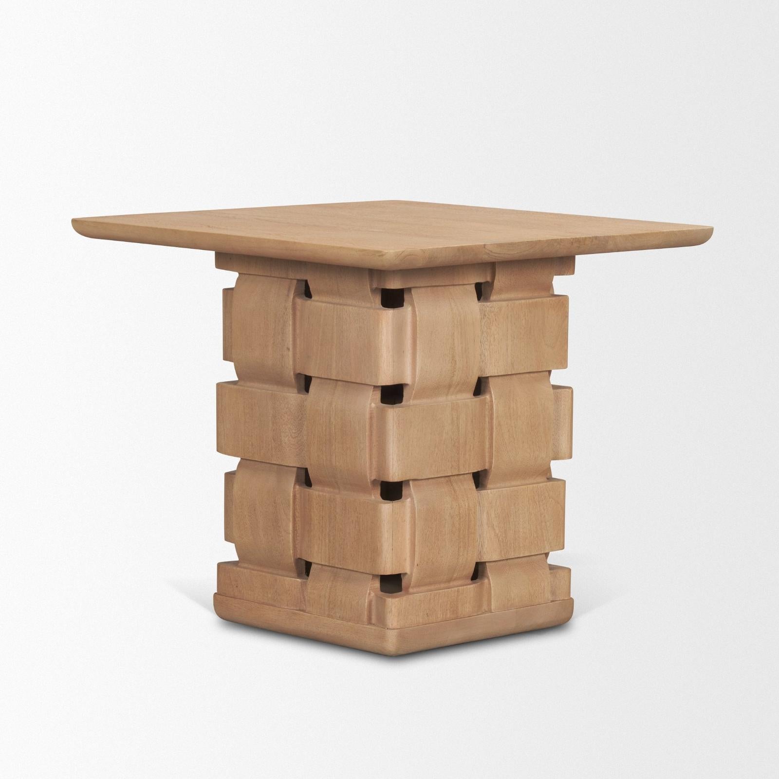 Mercana Trellyn Wood w/ Carved Woven Base Square Accent Table