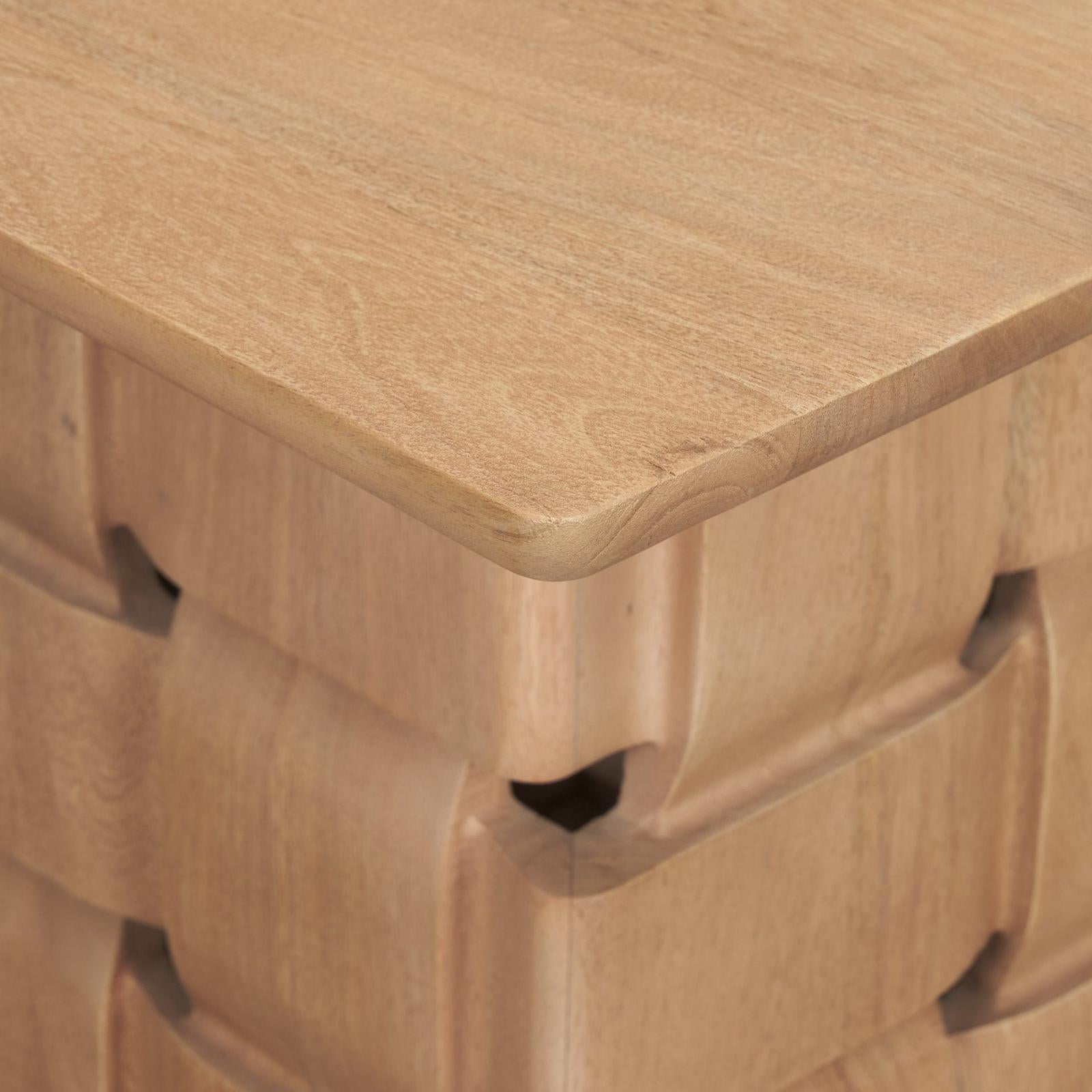 Mercana Trellyn Wood w/ Carved Woven Base Square Accent Table