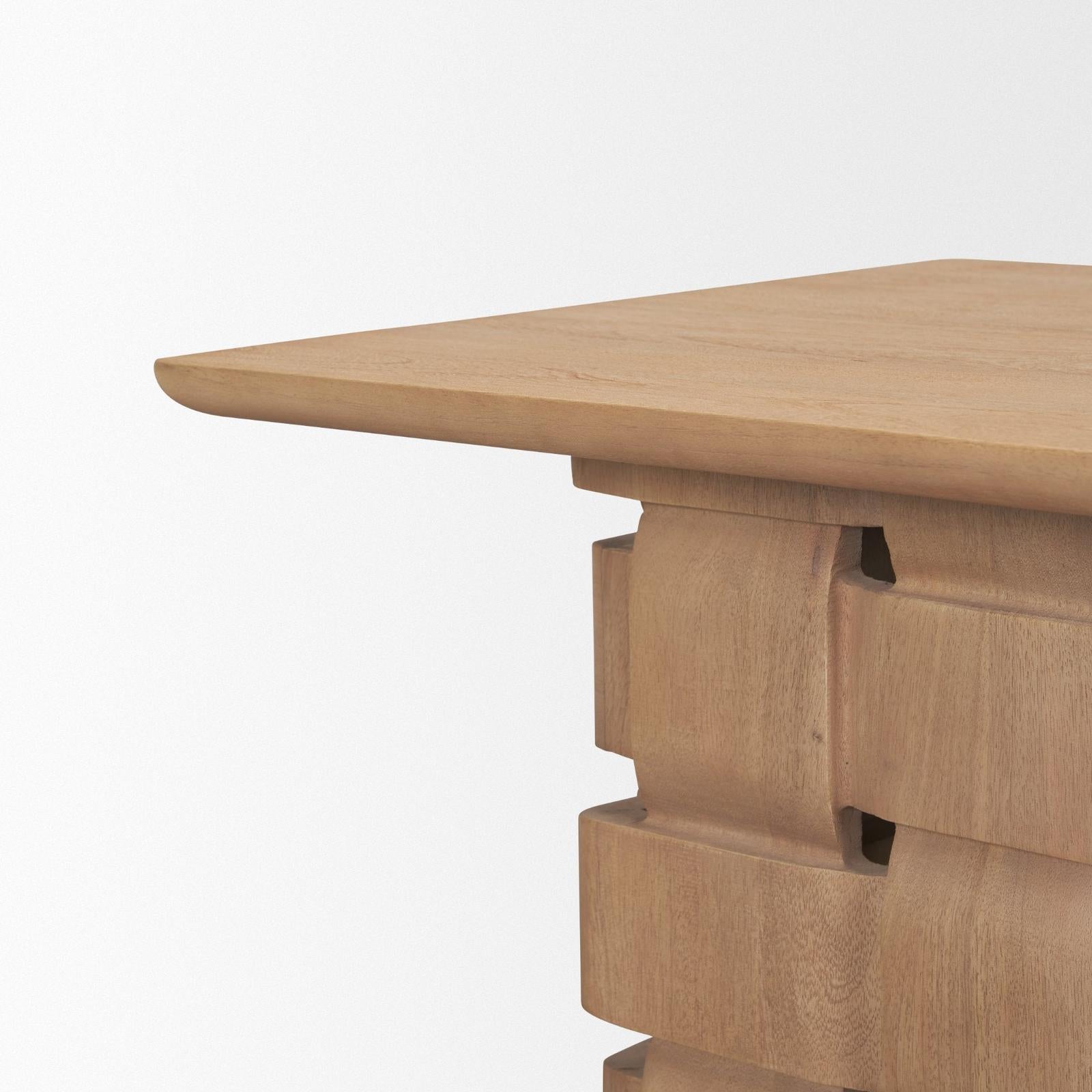 Mercana Trellyn Wood w/ Carved Woven Base Square Accent Table