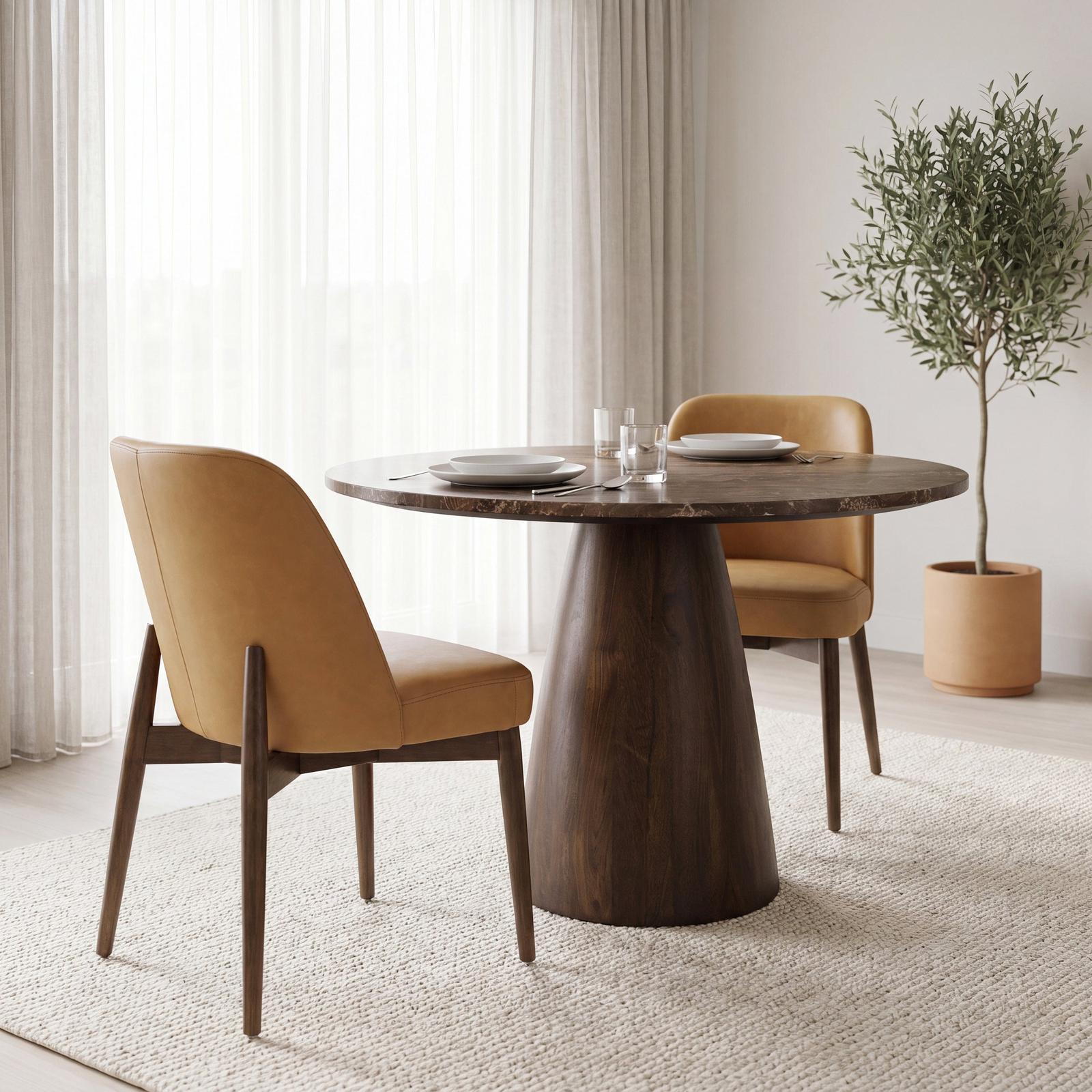 Mercana Abbie Slope Curved Back Tan Leather Dining Side Chair