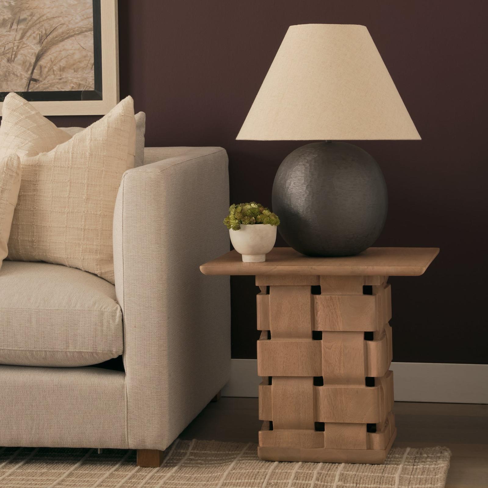 Mercana Trellyn Wood w/ Carved Woven Base Square Accent Table