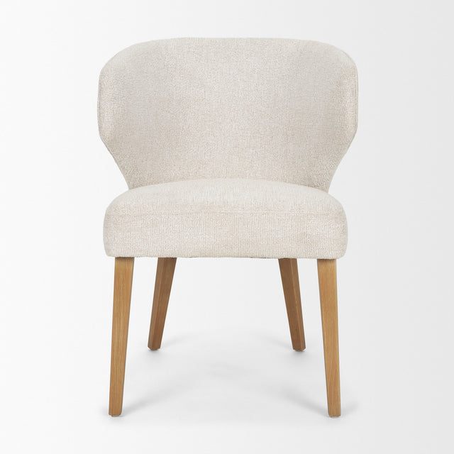 Mercana Niles Cream Fabric Seat W/ Med Brown Wooden Legs Wingback Dining Chair HERO