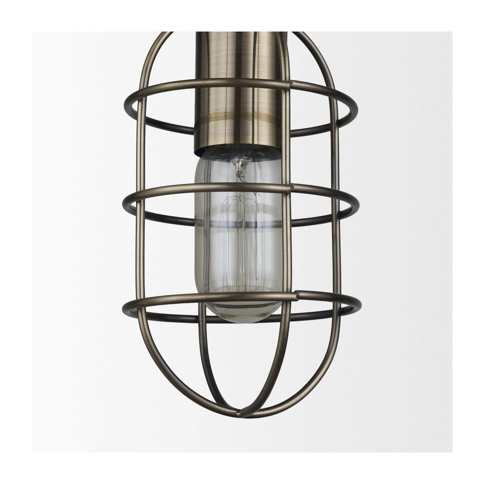Mercana Hines I 4x8 Antiqued-Brass Metal Cage Pendant Light Clearance