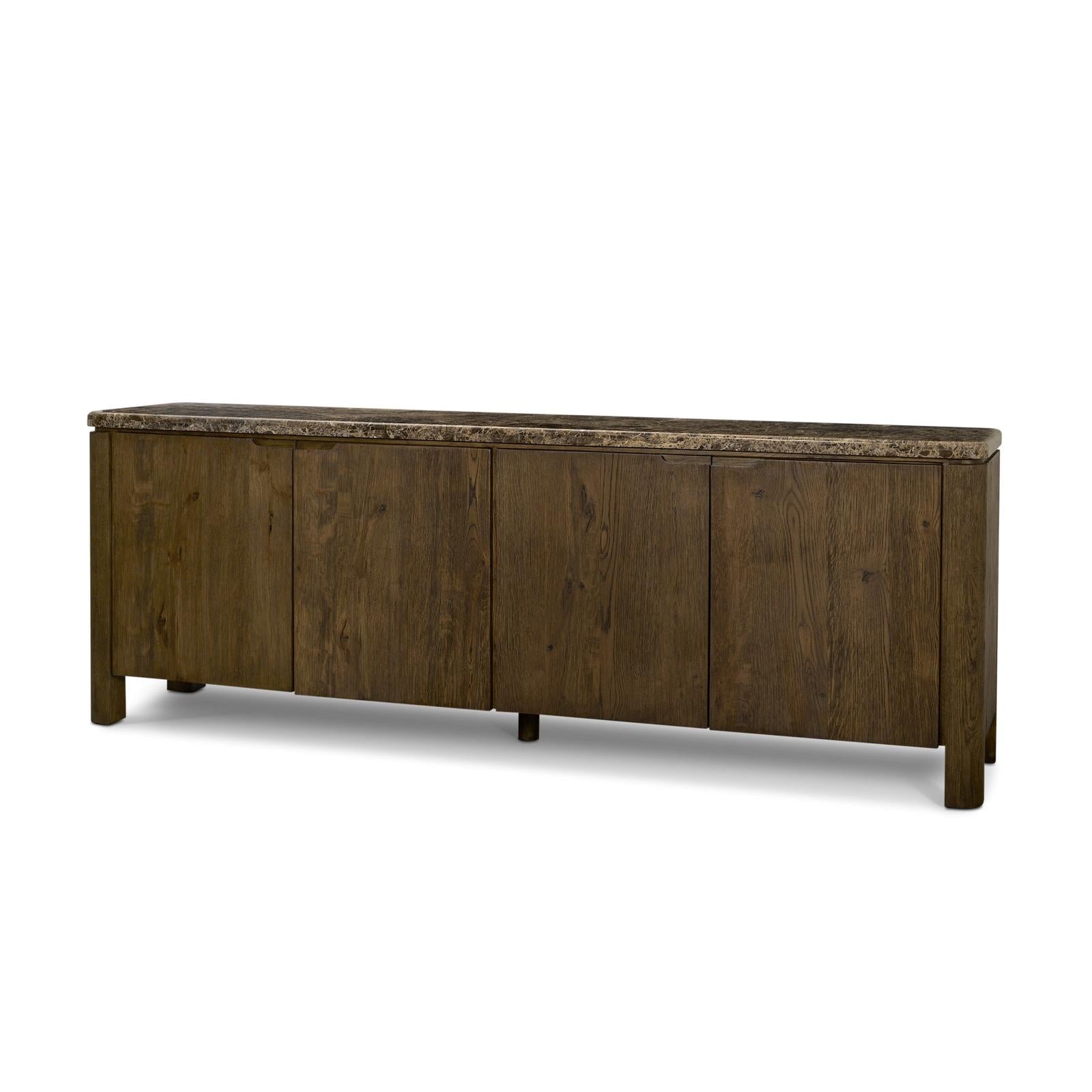 Mercana Kendrix Oak Wood Cappuccino Marble 4 Door Closed Sideboard