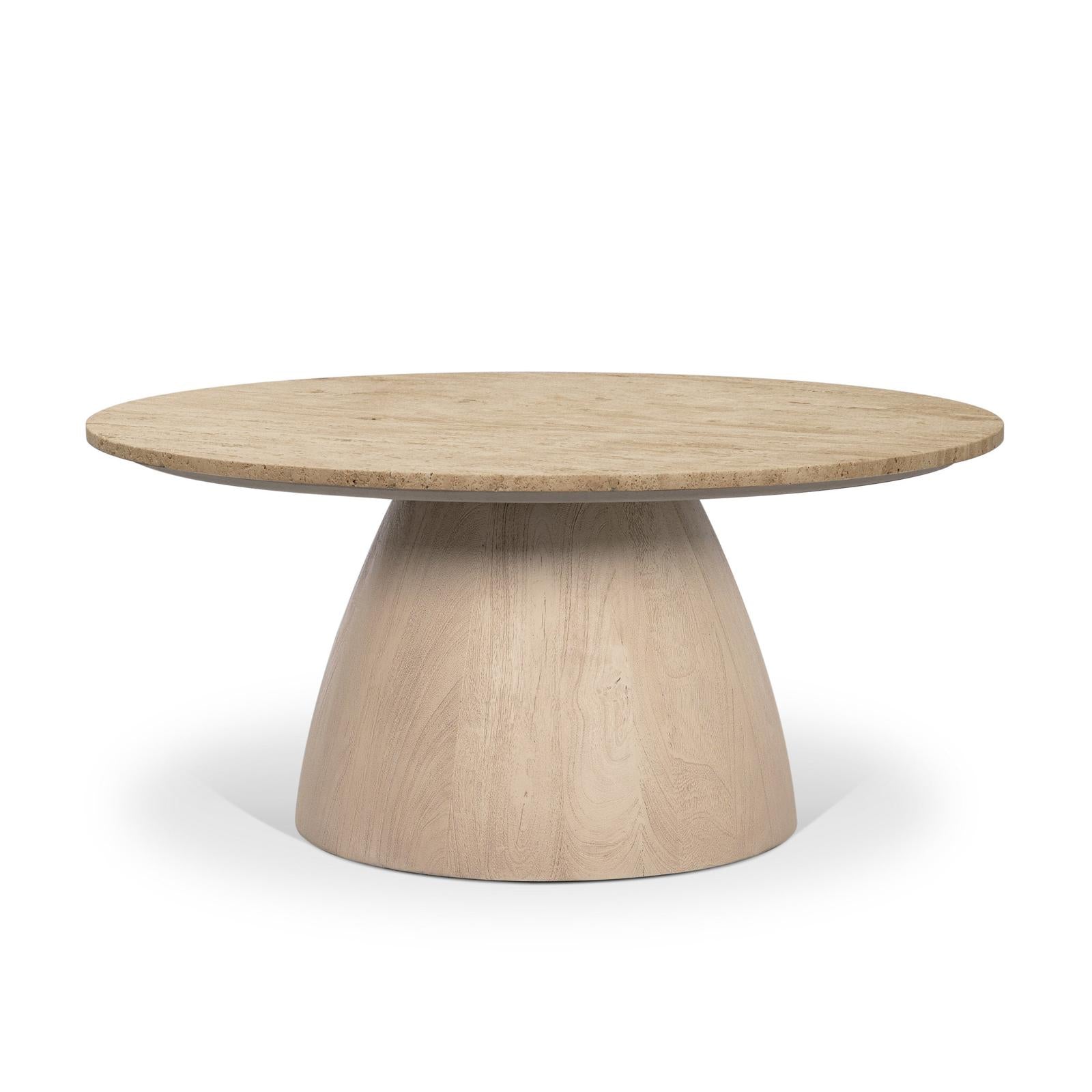 Mercana Allyson Light Wood Base w/ Travertine Top Coffee Table