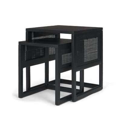 Mercana Grier Black Wood w/ Black Cane Nesting Accent Tables - Set of 2