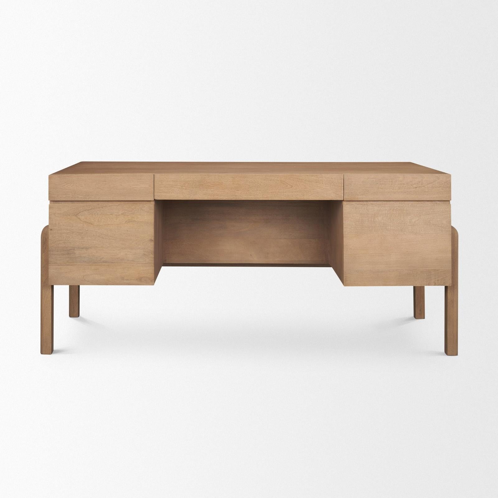 Mercana Trellyn Solid Wood Carved Woven Desk