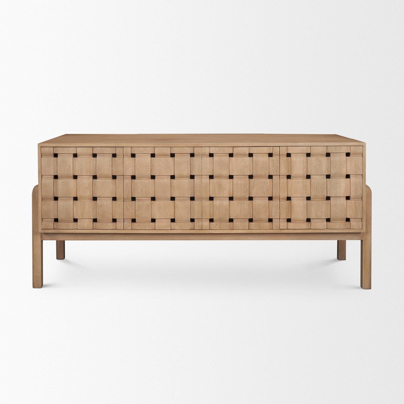 Mercana Trellyn Solid Wood Carved Woven Desk