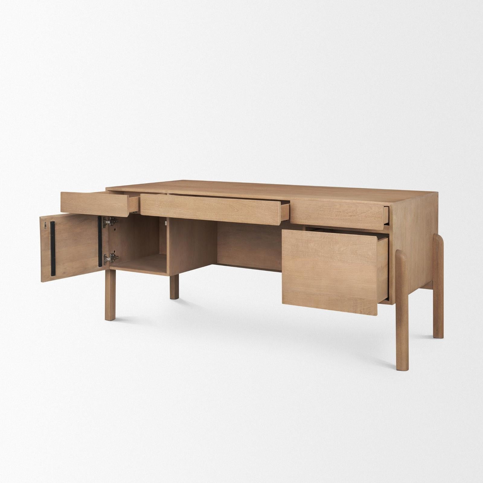 Mercana Trellyn Solid Wood Carved Woven Desk