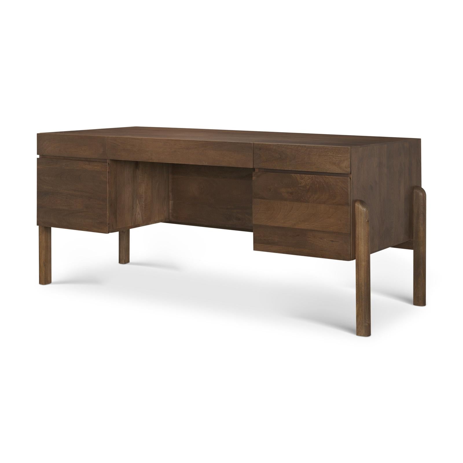 Mercana Trellyn Solid Wood Carved Woven Desk