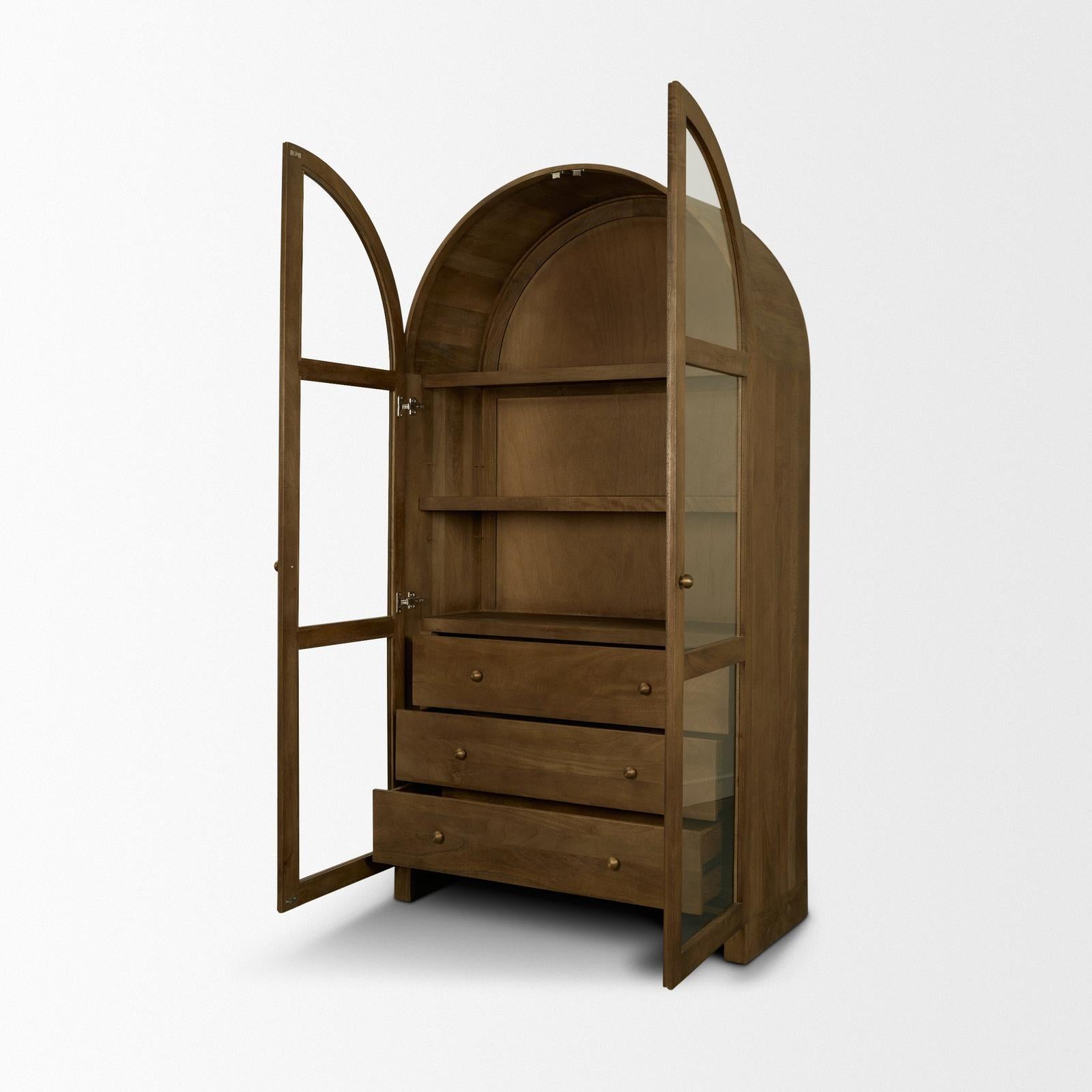 Mercana Suri Wood w/Glass Doors Arched Curio Cabinet