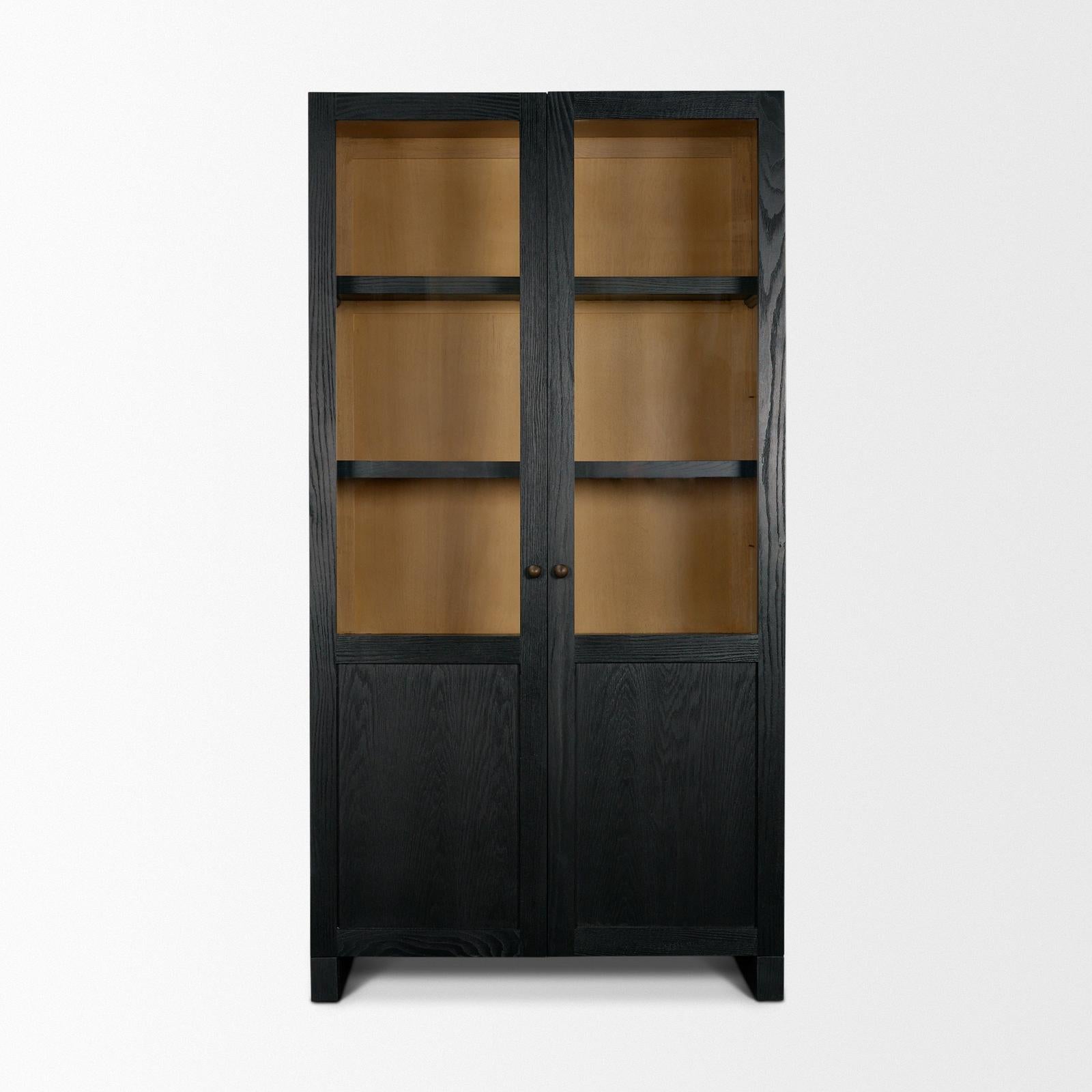 Mercana Henry Oak Wood w/ Glass Doors Curio Cabinet