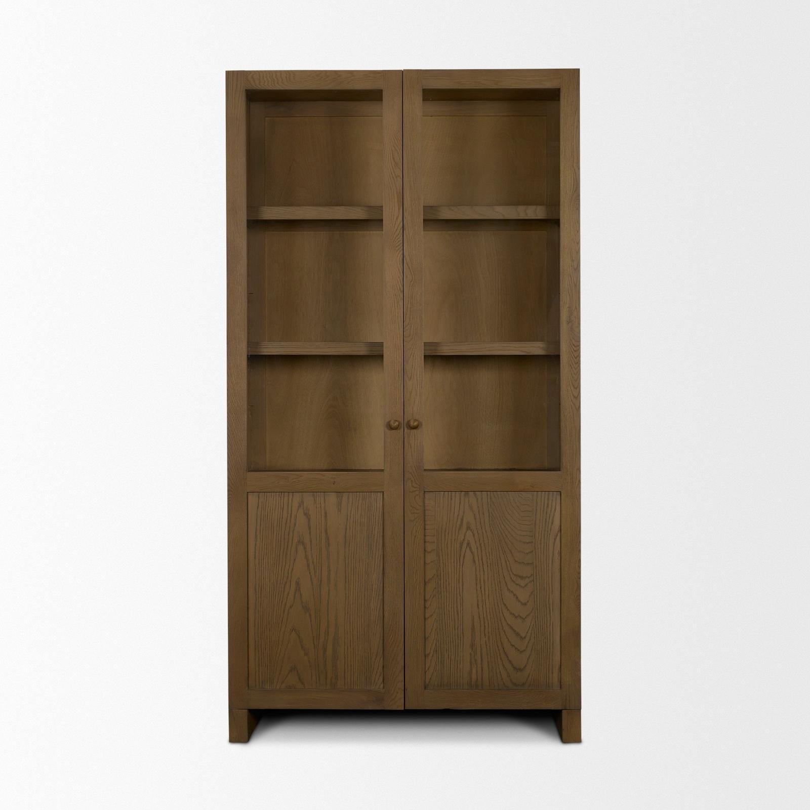 Mercana Henry Oak Wood w/ Glass Doors Curio Cabinet