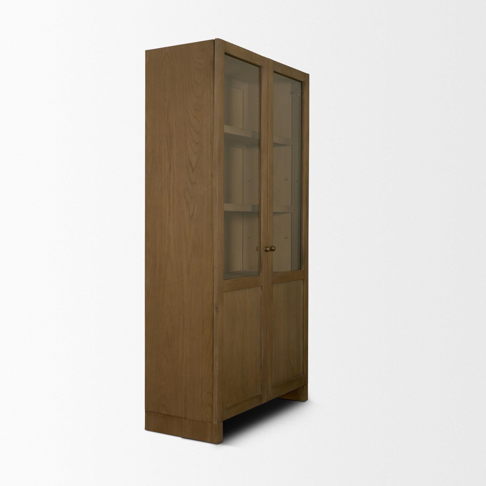 Mercana Henry Oak Wood w/ Glass Doors Curio Cabinet