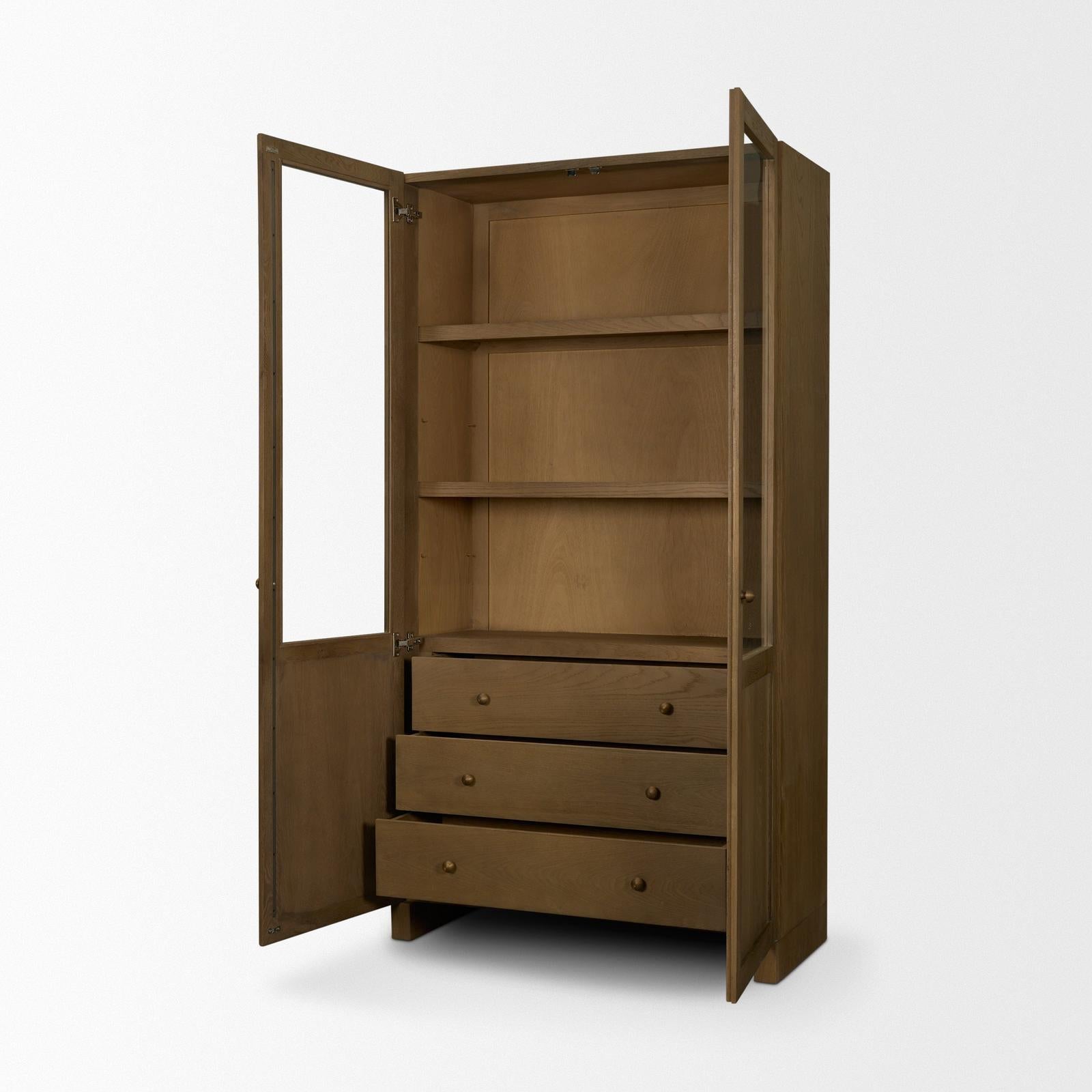 Mercana Henry Oak Wood w/ Glass Doors Curio Cabinet