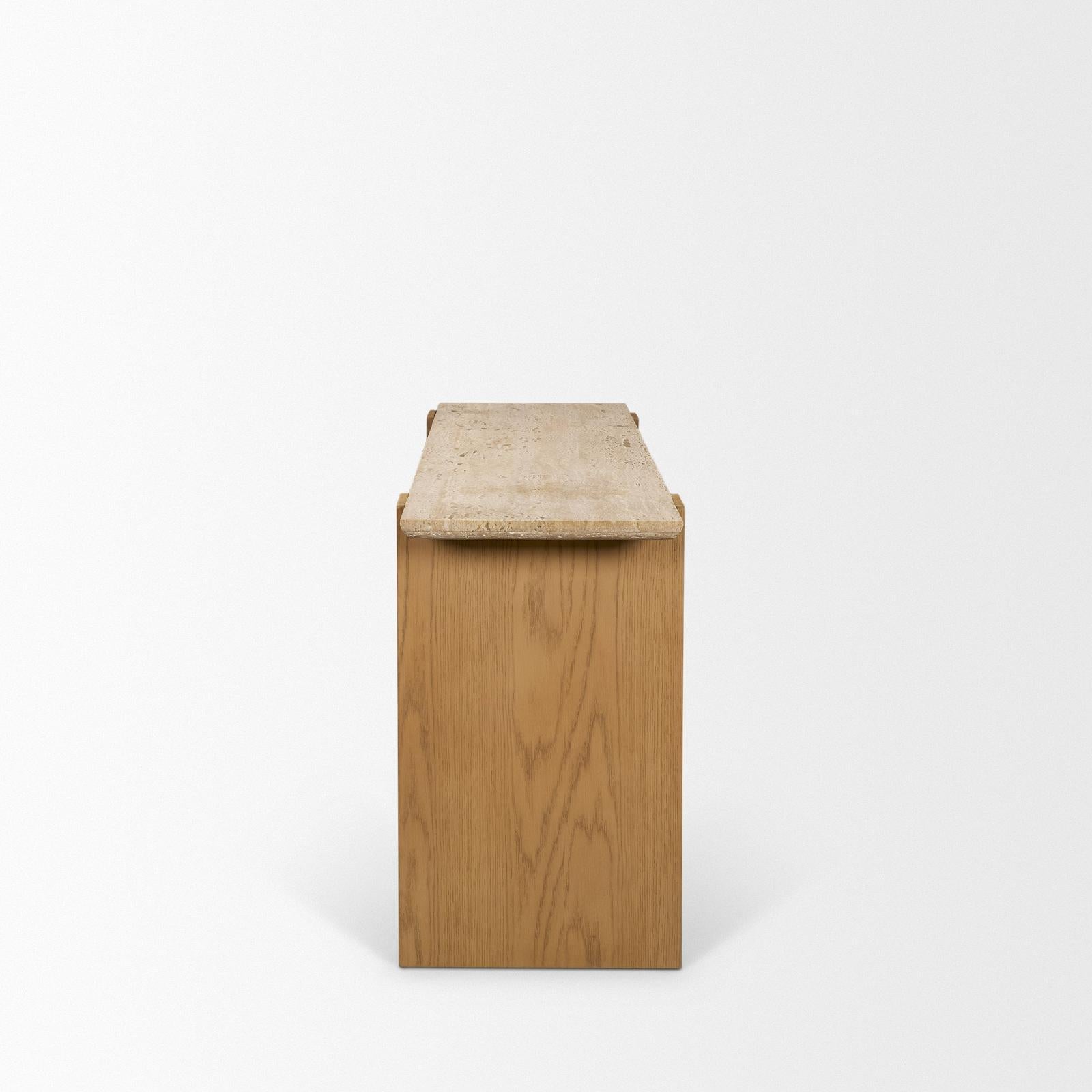Mercana Milos Travertine Top Oak Wood Console Table