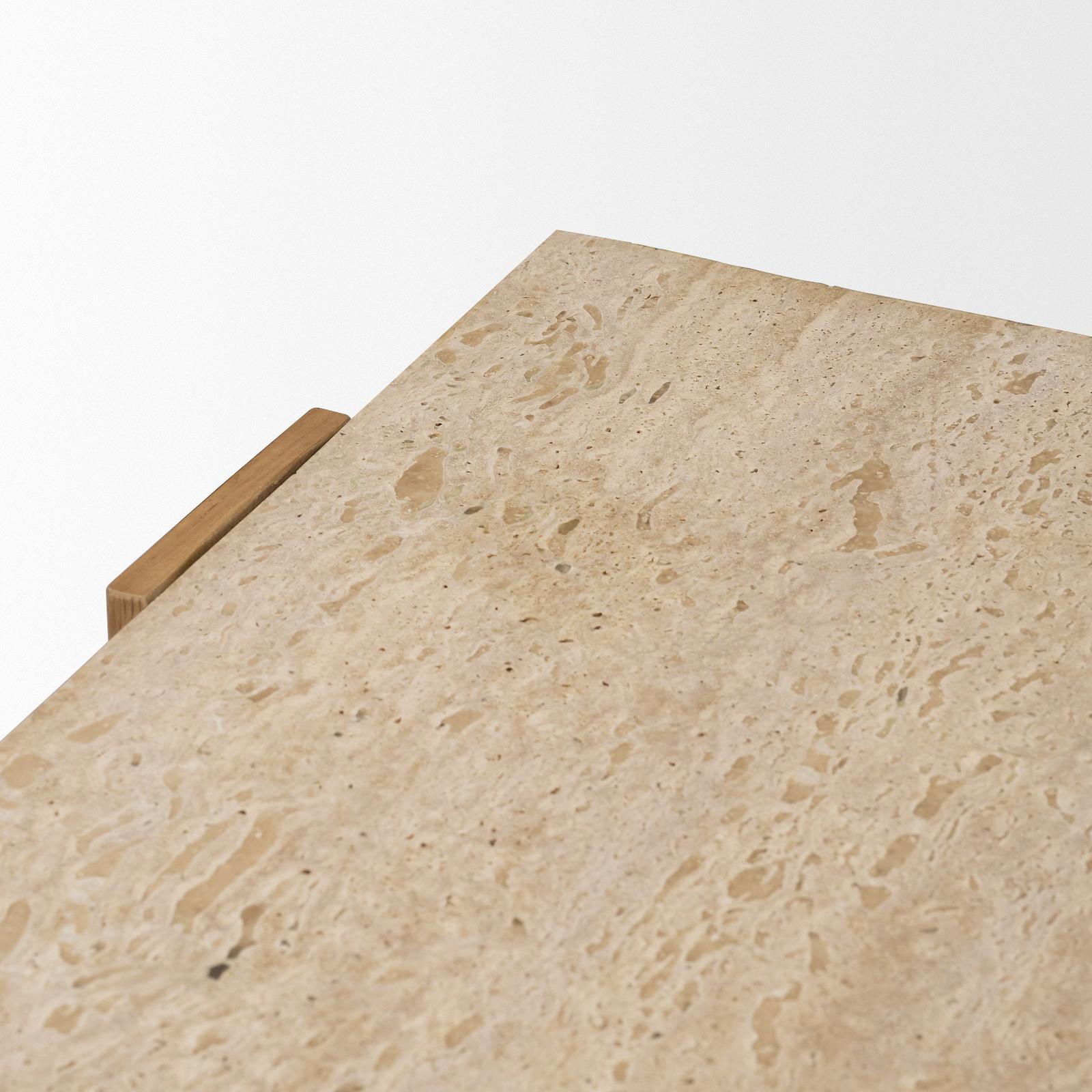 Mercana Milos Travertine Top Oak Wood Console Table
