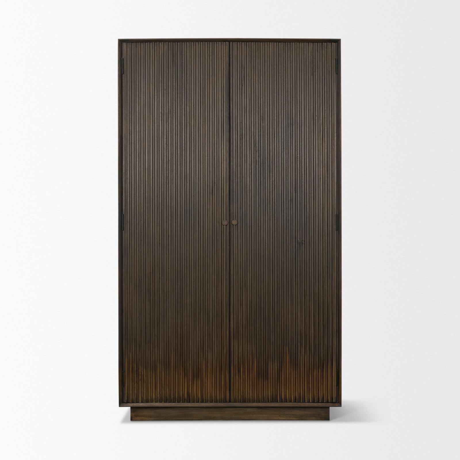 Mercana Cinder Distressed Wood Reeded 2-Door Closed Tall Cabinet