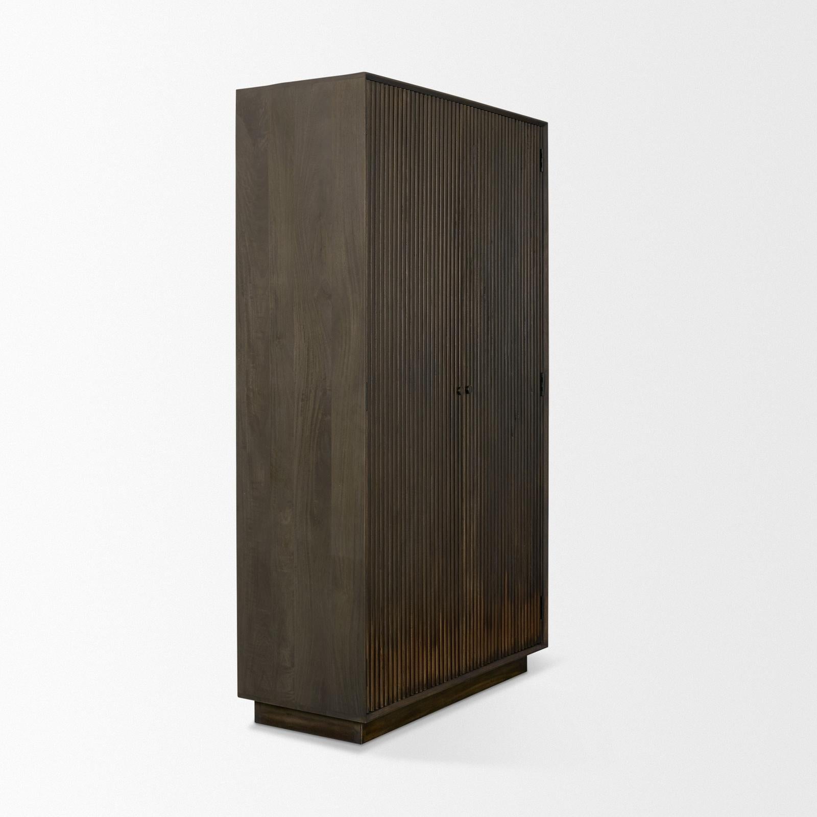 Mercana Cinder Distressed Wood Reeded 2-Door Closed Tall Cabinet