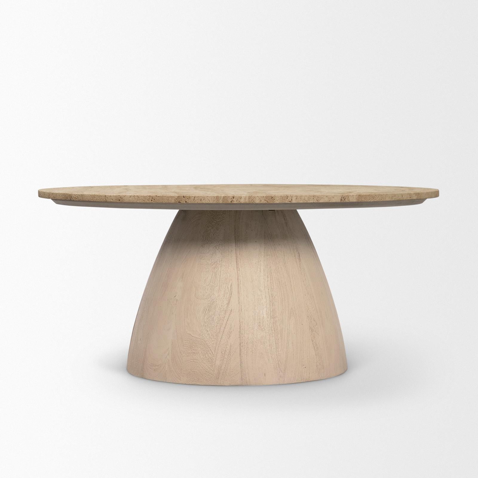 Mercana Allyson Light Wood Base w/ Travertine Top Coffee Table