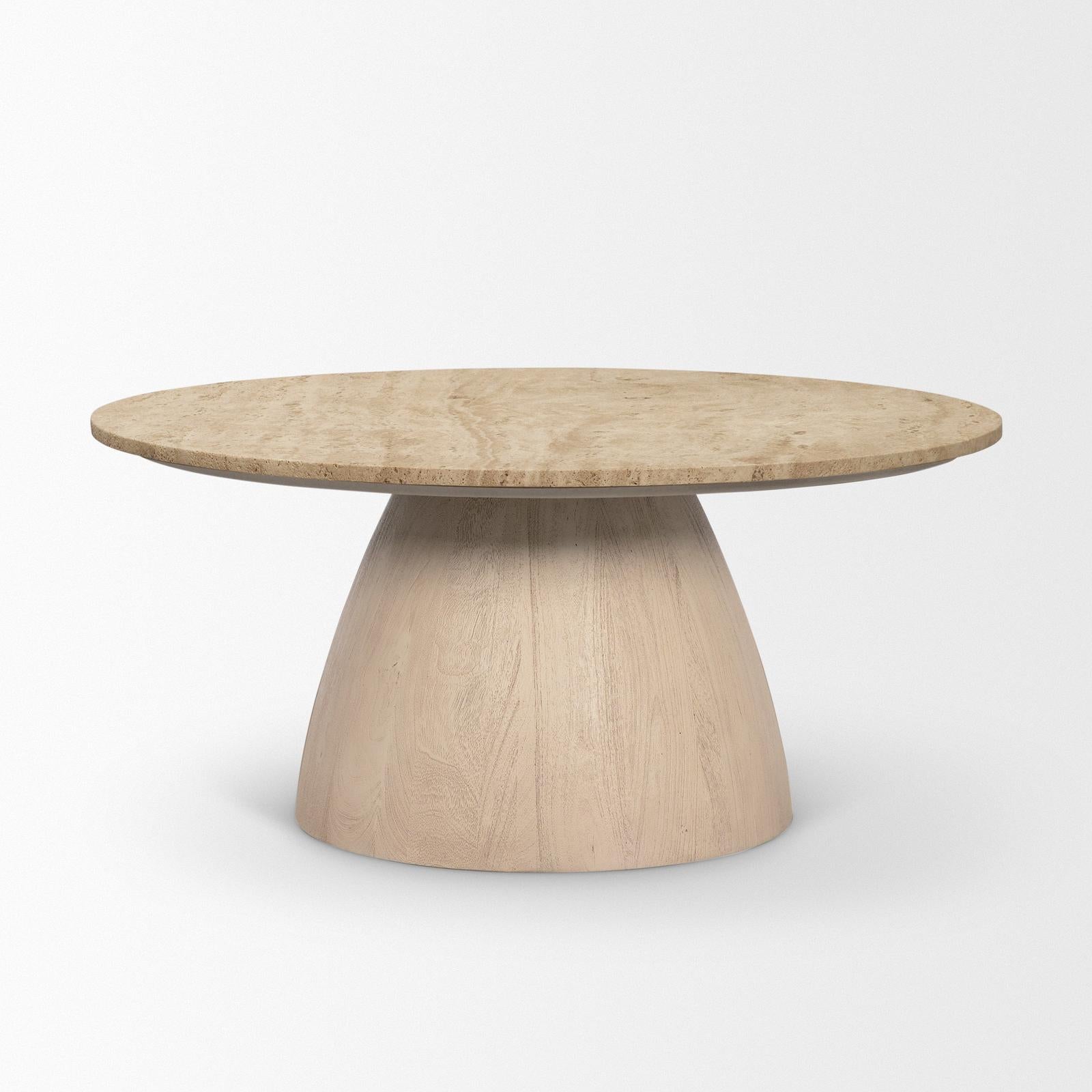Mercana Allyson Light Wood Base w/ Travertine Top Coffee Table
