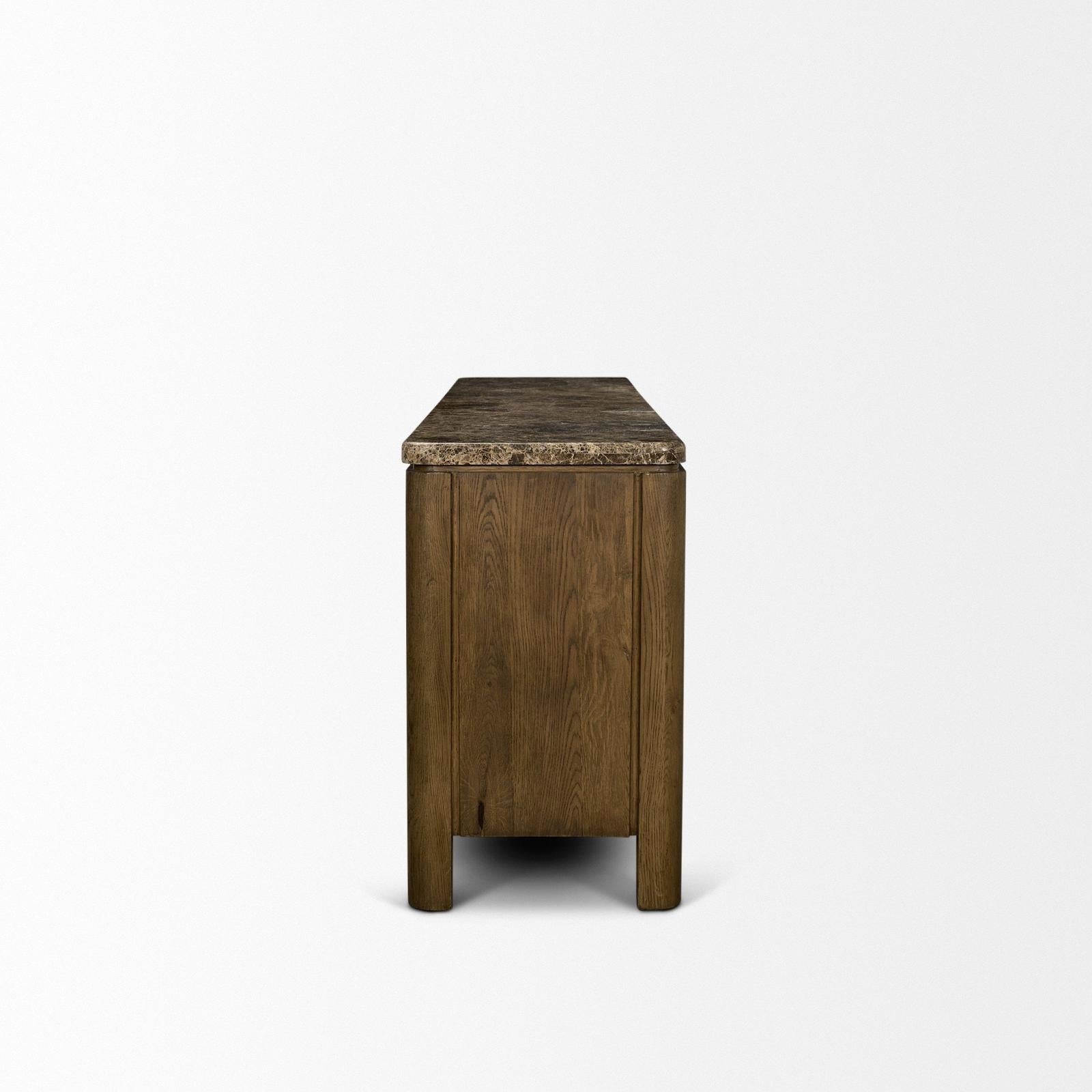 Mercana Kendrix Oak Wood Cappuccino Marble 4 Door Closed Sideboard