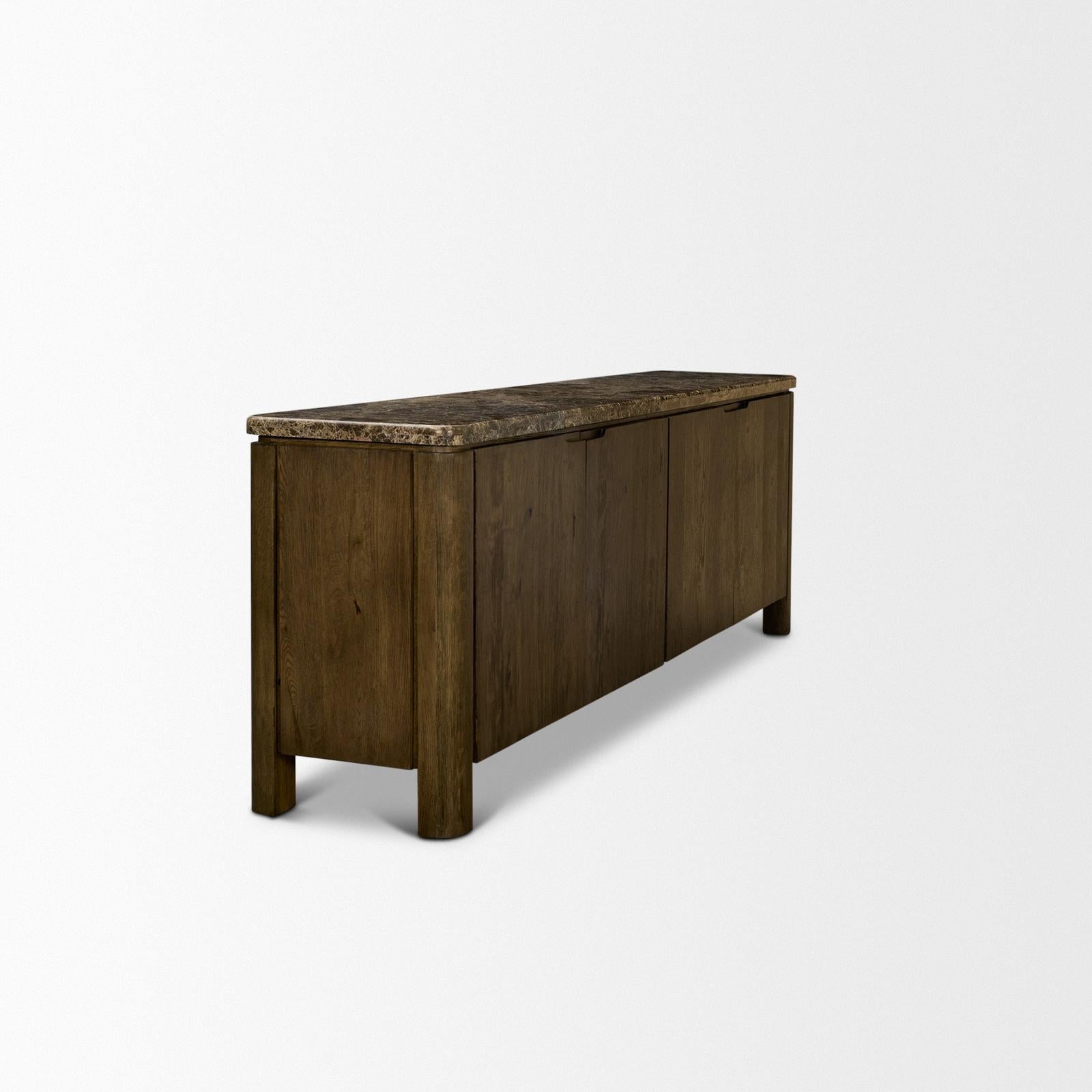 Mercana Kendrix Oak Wood Cappuccino Marble 4 Door Closed Sideboard