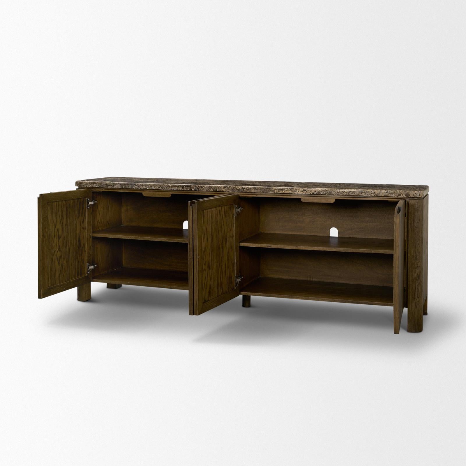 Mercana Kendrix Oak Wood Cappuccino Marble 4 Door Closed Sideboard