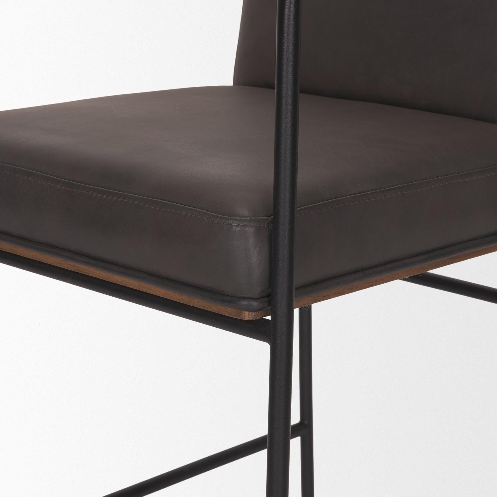Mercana Stamford Charcoal-Brown Leather Seat w/ Wood Back Metal Counter Stool