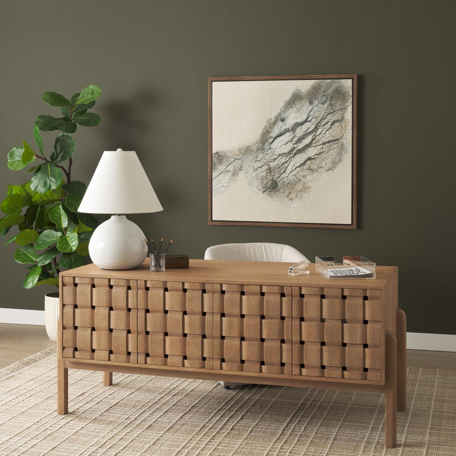 Mercana Trellyn Solid Wood Carved Woven Desk