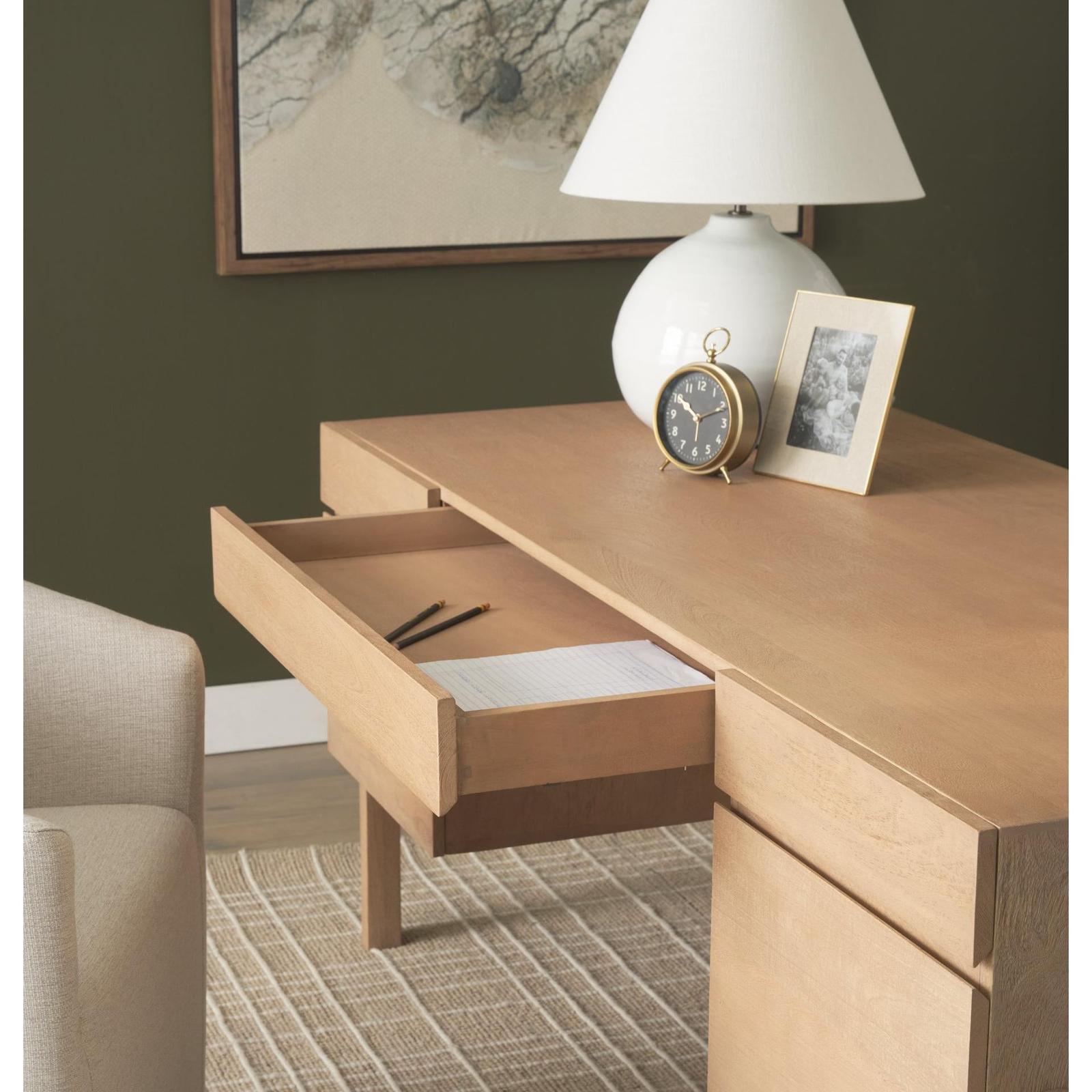 Mercana Trellyn Solid Wood Carved Woven Desk