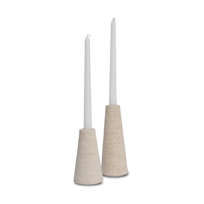 Mercana Cono Off-White Marble Cone Shaped Candle Holders - Set of 2
