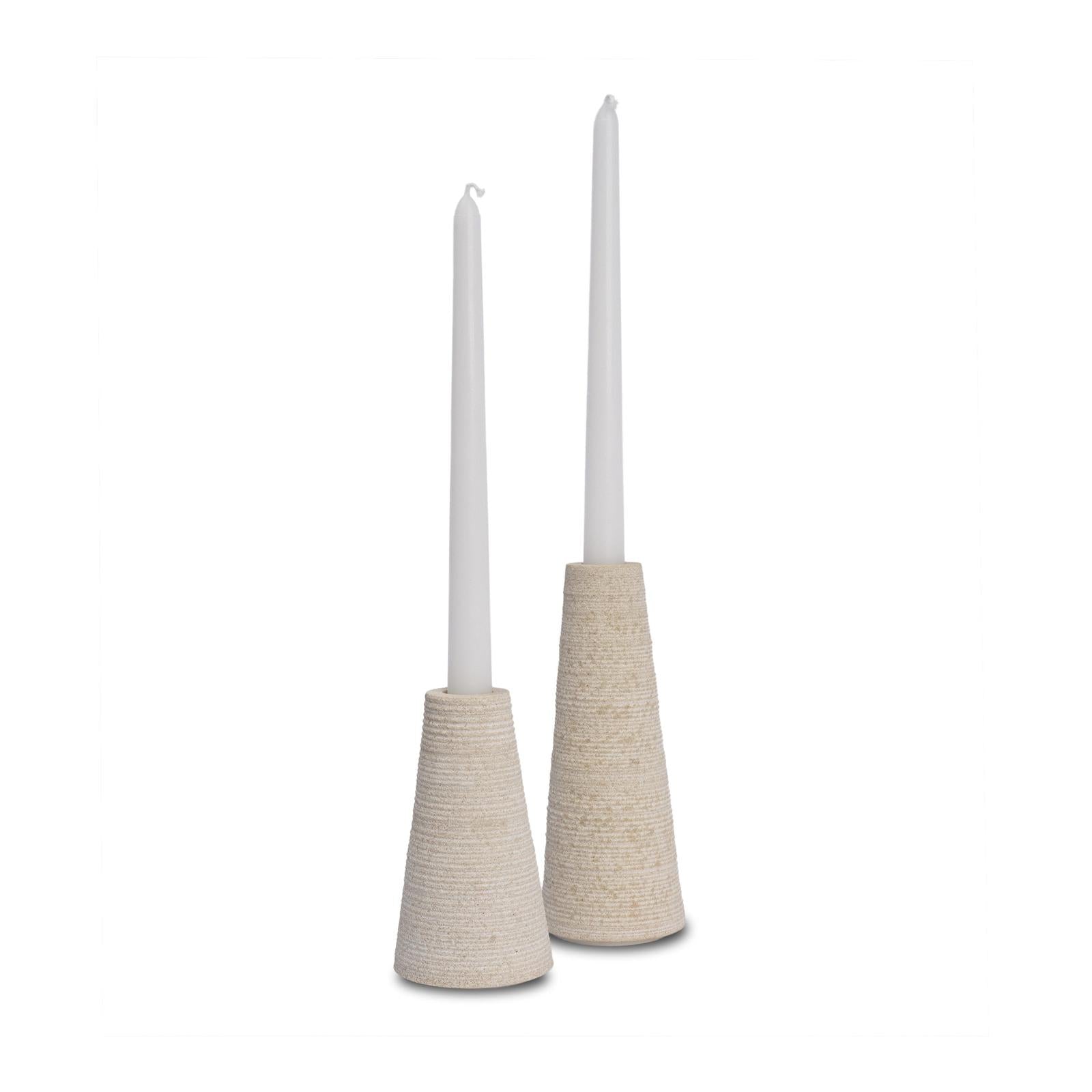 Mercana Cono Off-White Marble Cone Shaped Candle Holders - Set of 2