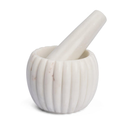 Mercana Cava Ribbed White Marble Mortar & Pestle