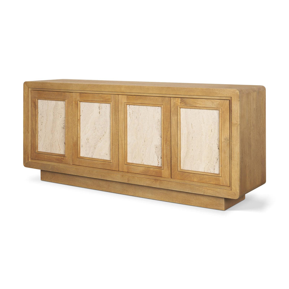Mercana Valterra Wood w/ Travertine 4 Door Sideboard