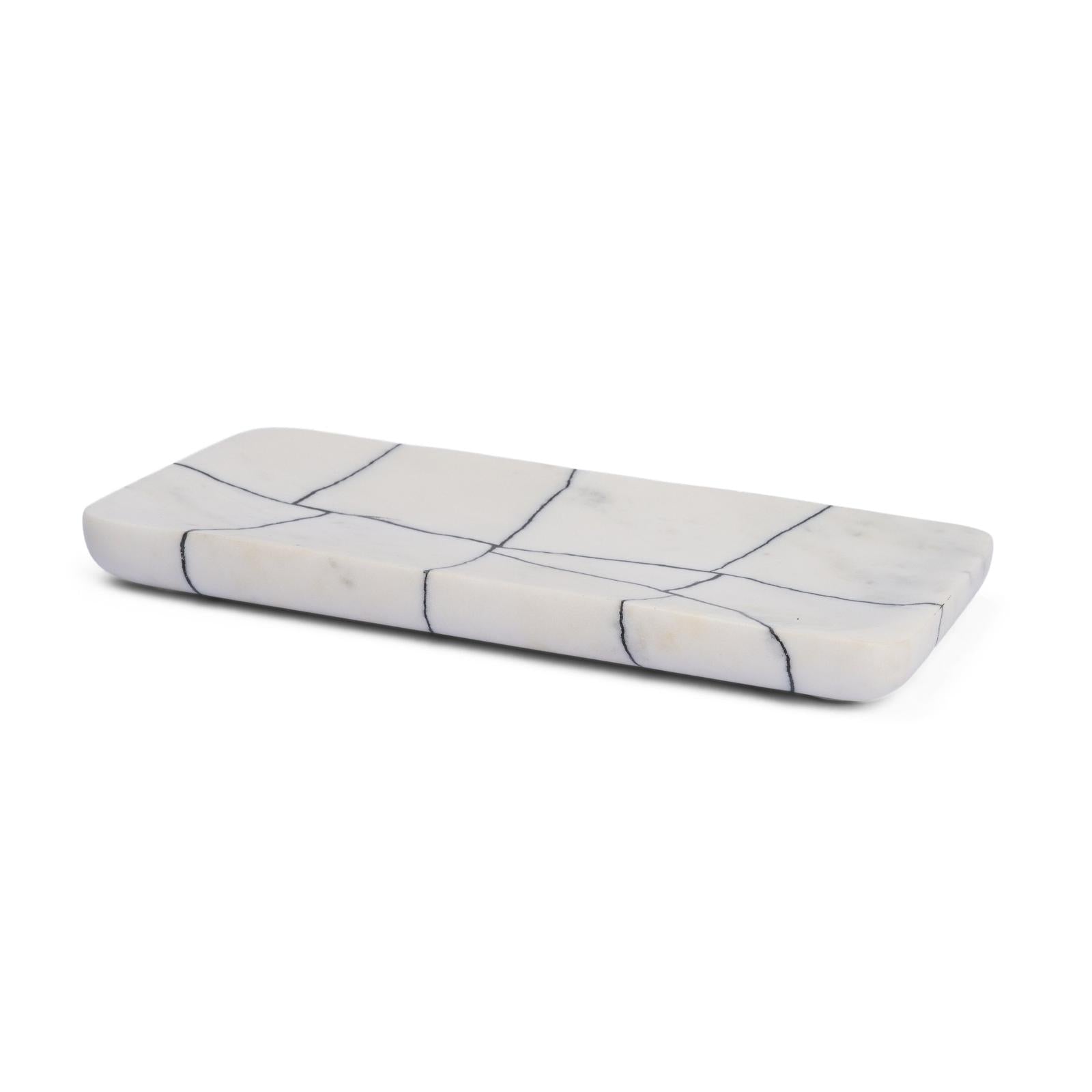 Mercana Tratto Rectangular White Marble Decorative Tray